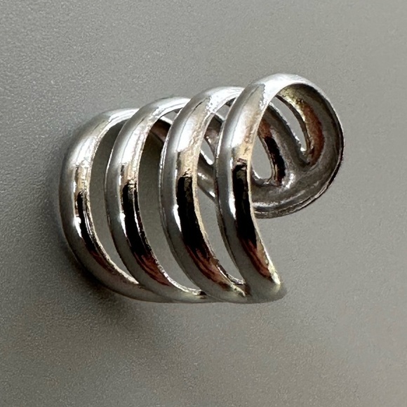 Rhodium Plated Four-Band Ear Cuff – Modern Wide Cuff Look, No Piercing Needed - Picture 3 of 12